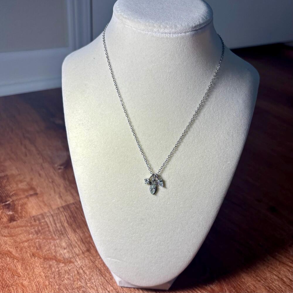 Dainty Silver Necklace Teardrop, Heart & Round Crystal Charm